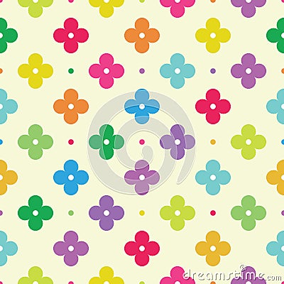 Pretty vector seamless pattern of four-petal flower and circle. Vector Illustration