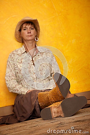 Pretty Western Woman Stock Photo