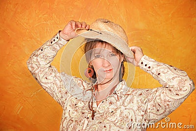 Pretty Western Woman Stock Photo