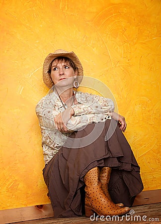 Pretty Western Woman Stock Photo