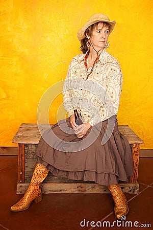 Pretty Western Woman with Beer Stock Photo