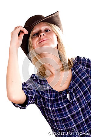 Pretty western woman in cowboy hat Stock Photo