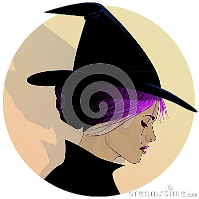 Pretty Witch Profile Vector Illustration