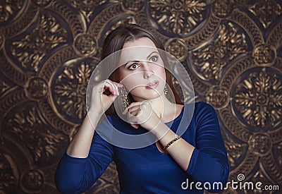 Pretty woman in blue dress Stock Photo