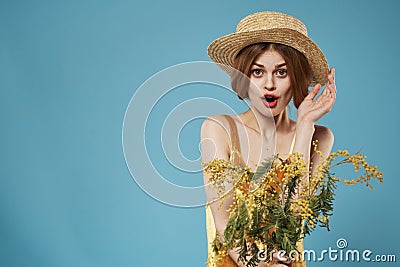 pretty woman bouquet mimosa holiday joy lifestyle Stock Photo