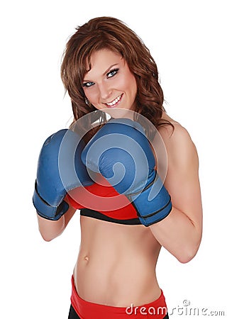 Pretty woman with boxe gloves Stock Photo
