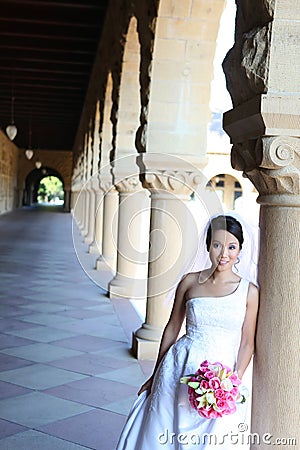 Pretty Woman Bride at Church Stock Photo