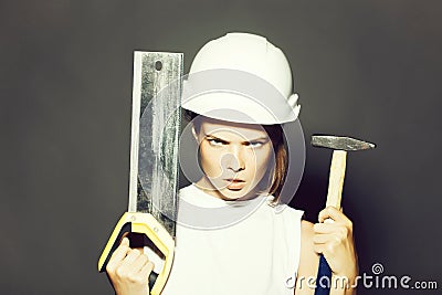 Pretty woman builder Stock Photo