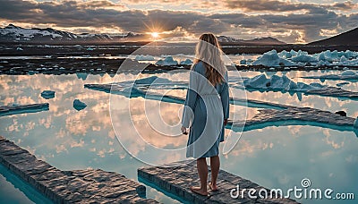 Pretty woman enjoying hot geothermal spa. Blue Lagoon in Iceland. Wellness, relaxation, rest and health care concept Stock Photo