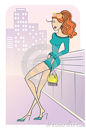 Vector pretty woman in fashion modern clothes in c Vector Illustration