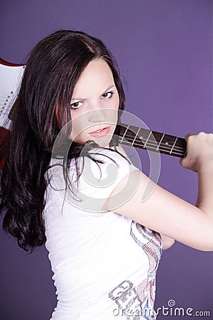 Pretty woman with guitar Stock Photo