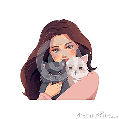 Pretty woman hug her cat Loving domestic pets and cat. Vector illustration design Vector Illustration
