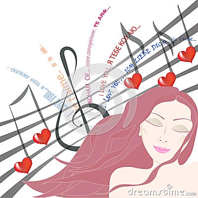 Pretty woman listening to love song with eyes closed Stock Photo