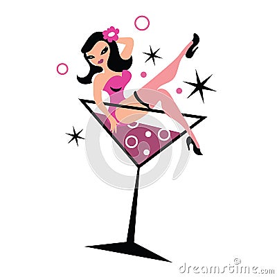 Pretty woman in martini glass Vector Illustration