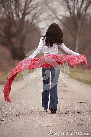 Pretty Woman in Red Shawl Stock Photo