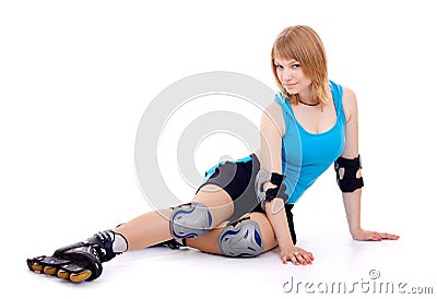 Pretty woman on roller skates Stock Photo