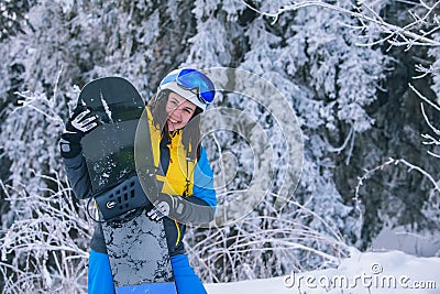 pretty woman snowboarder portrait Stock Photo