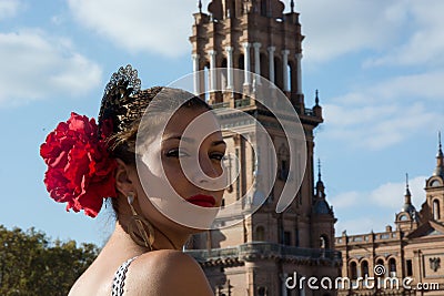 Pretty Woman in Plaza de EspaÃ±a Stock Photo