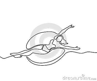 Pretty woman swims on an inflatable circle. Vector Illustration