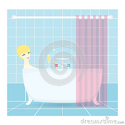 Pretty Woman taking a bath. Vector. Vector Illustration