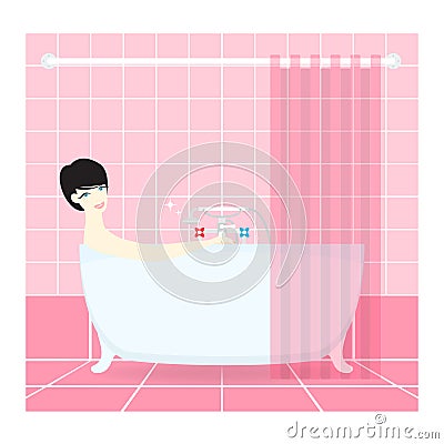 Pretty Woman taking a bath. Vector. Vector Illustration
