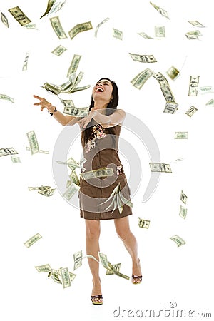 Pretty woman throwing money Stock Photo