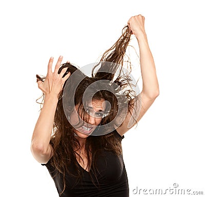 Pretty woman with wild hair Stock Photo