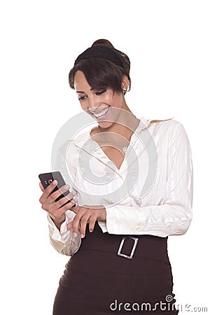 Pretty women laughing at her phone. Stock Photo