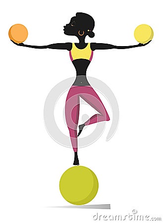African woman does exercises with balls illustration Vector Illustration