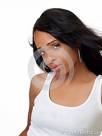 Pretty Young Black Woman In White Tee Shirt Royalty Free Pretty Young Black Woman In White Tee Shirt Royalty Free