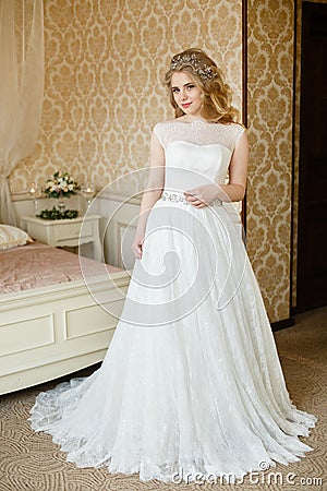 Pretty young Bride`s wedding morning Stock Photo