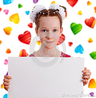 Pretty young cute kid girl holding empty blank board Stock Photo