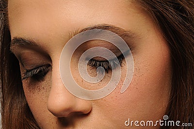 Pretty young face close up - Eyes shut Stock Photo