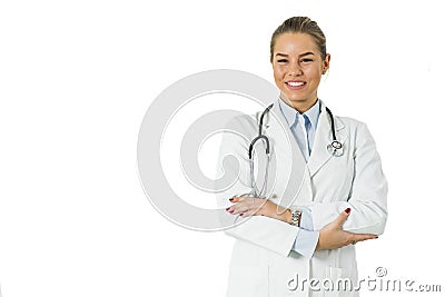Pretty young female doctor on the white background Stock Photo