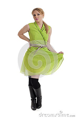 Pretty young female in retro 60s style dress Stock Photo