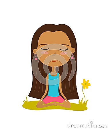 Pretty young girl practices yoga in the lotus position. Meditation and relaxation poster. Vector illustration Vector Illustration