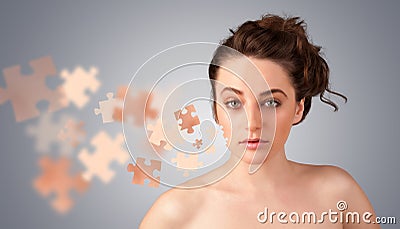 Pretty young girl with skin puzzle illustration Cartoon Illustration