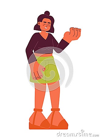 Pretty young hispanic girl semi flat color vector character Vector Illustration