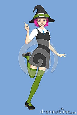Cute young teenage witch with pink hair Stock Photo