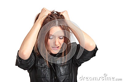 Pretty young woman in despair Stock Photo