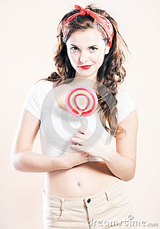 Pretty young woman pin up girl style Stock Photo