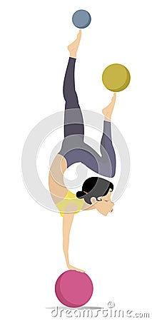 Pretty young woman do exercises with the balls illustration Vector Illustration