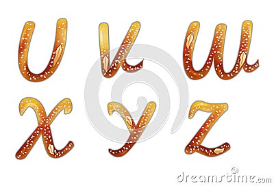 Pretzel alphabet letters isolated on white. Vector Illustration