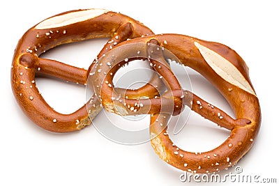 Pretzel isolated on white. Fresh fragrant brezel top view. Stock Photo