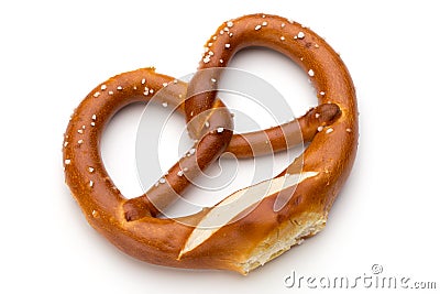 Pretzel isolated on white. Fresh fragrant brezel top view. Stock Photo