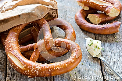 Pretzel and kajamak Stock Photo