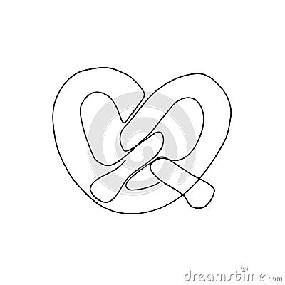 Pretzel one line art. Continuous line drawing of butter roll . Vector Illustration