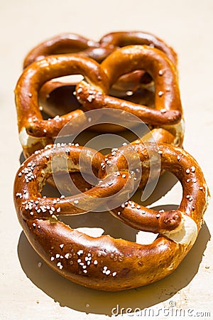 Pretzels are placed one behind the other Stock Photo