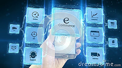 Prevedi l'uso elettronico con i dispositivi mobili, concetto di affari di commercio elettronico di schema Priorità bassa nera royalty illustrazione gratis Prevedi l'uso elettronico con i dispositivi mobili, concetto di affari di commercio elettronico di schema Priorità bassa nera royalty illustrazione gratis