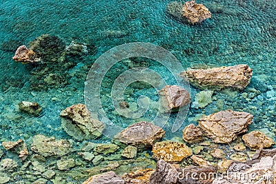 Preveli Beach with Palms park on Crete island, Greece. Stock Photo